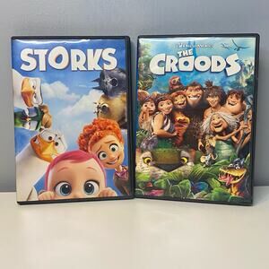 Lot Of 2 Childrens Animated Cartoon DVDs: Storks & The Croods